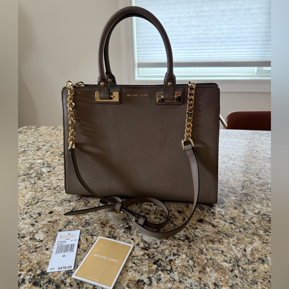 NWT Michael Kors QUINN Large Satchel Leather Purse DK DUNE